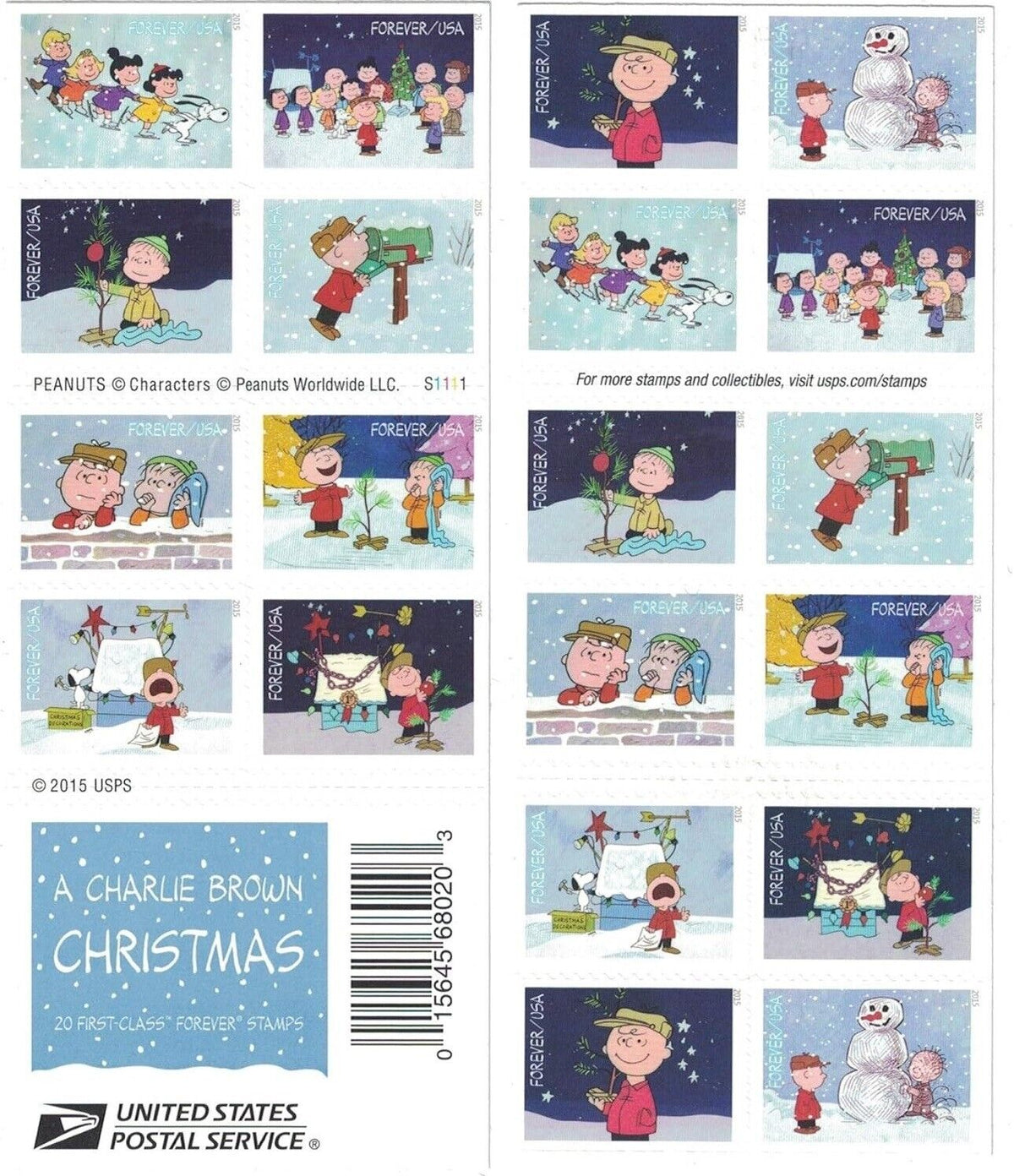 2015 A Charlie Brown Christmas Forever Postage Stamps
