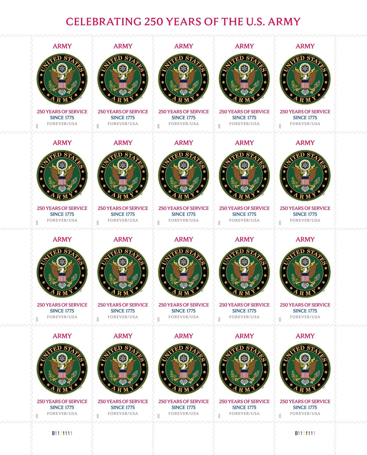 2025 U.S. Army 250th First-Class Mail Forever Postage Stamps