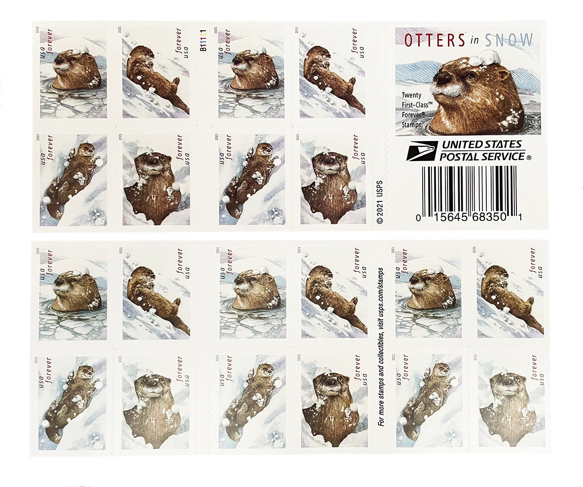 2021 Otters in Snow Forever Postage Stamps