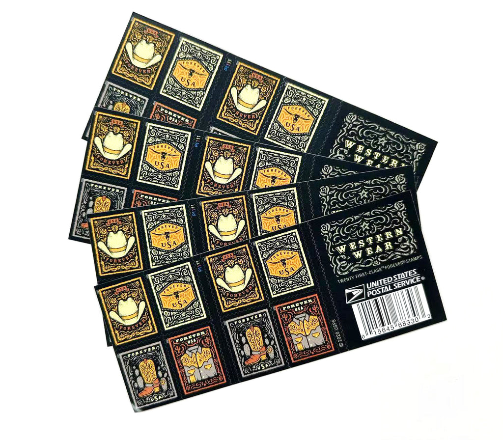 2021 Western Wear (Cowboy Hat, Belt Buckle, Cowboy Boot with Spur, Western Shirt) Forever Postage Stamps
