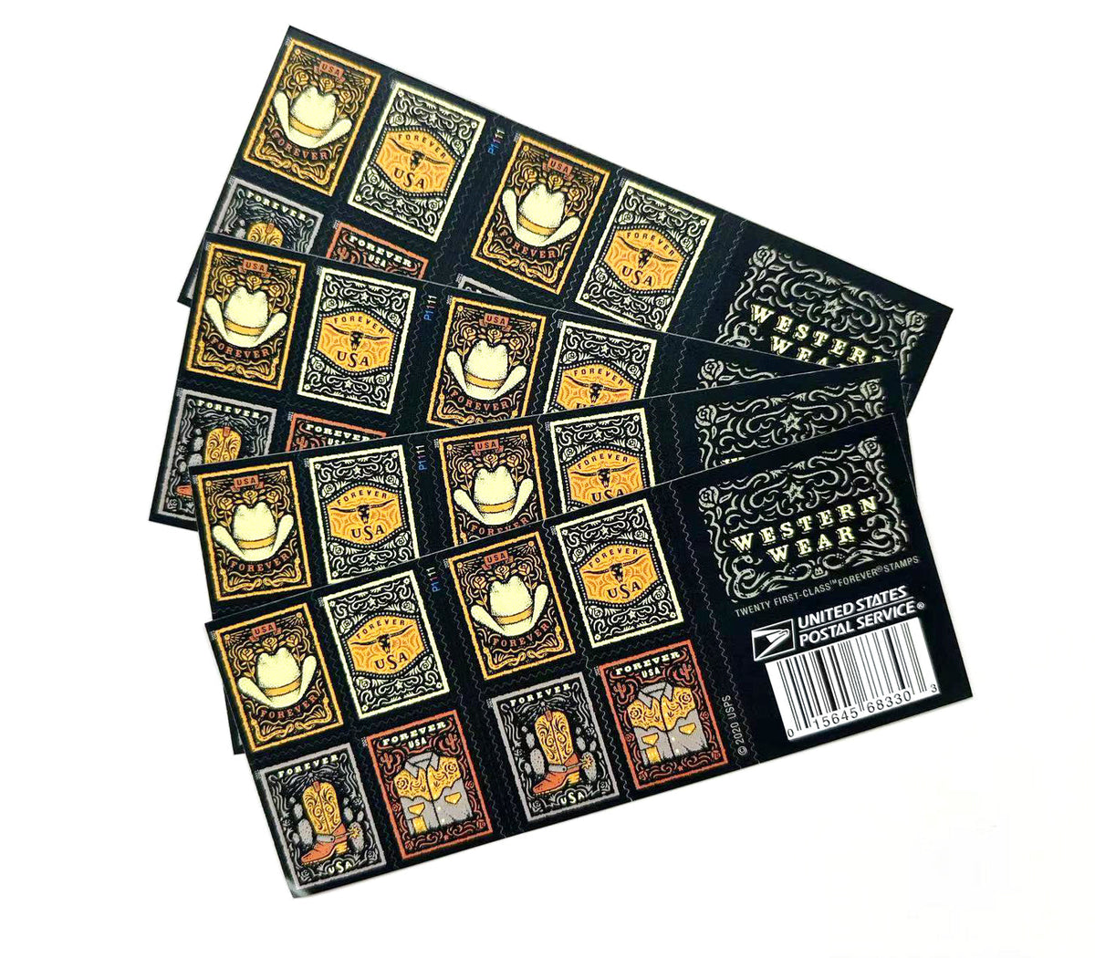 2021 Western Wear (Cowboy Hat, Belt Buckle, Cowboy Boot with Spur, Western Shirt) Forever Postage Stamps