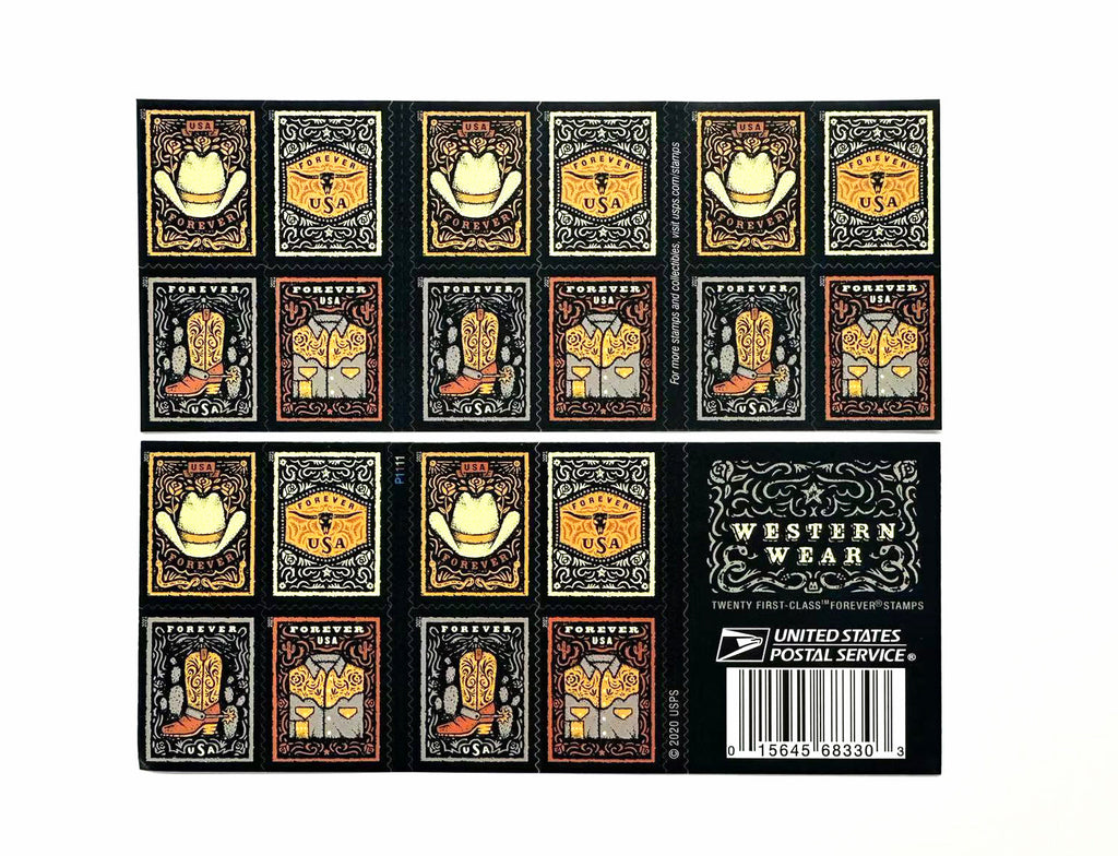 2021 Western Wear (Cowboy Hat, Belt Buckle, Cowboy Boot with Spur, Western Shirt) Forever Postage Stamps